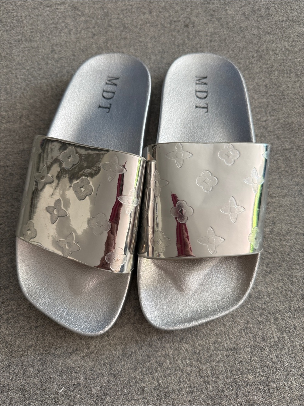 Silver Metallic Slide Sandals